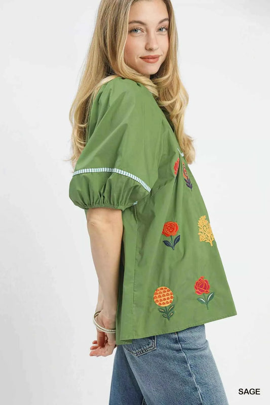 Embroidered Floral Puff Sleeve Top d4c78ddc-ae36-4f6b-a29a-a0b8bf72d820-Max-Origin