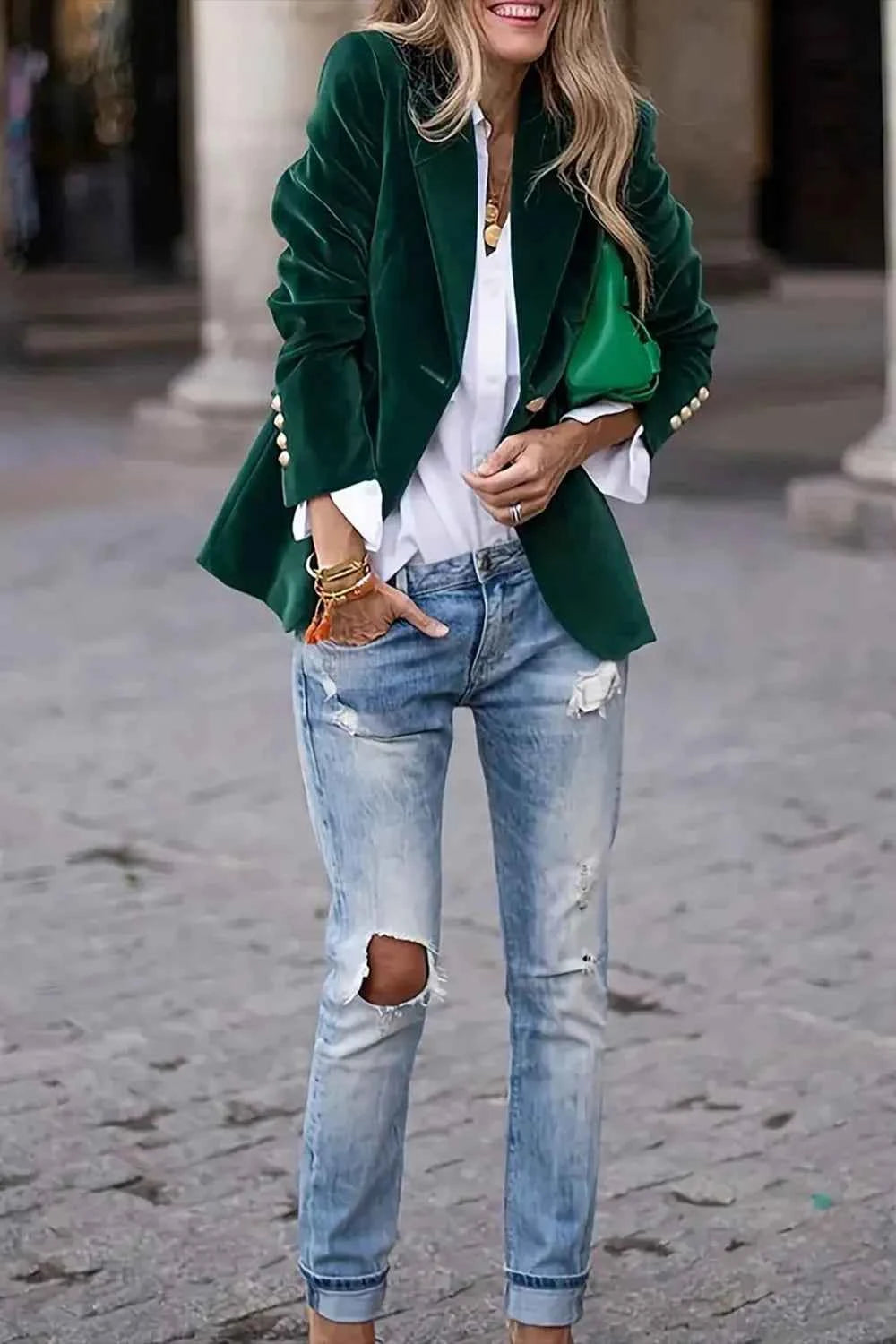 One Button Lapel Collar Long Sleeve Blazer d4d01dd3-1862-446d-b8ba-af2ab832b112-Max