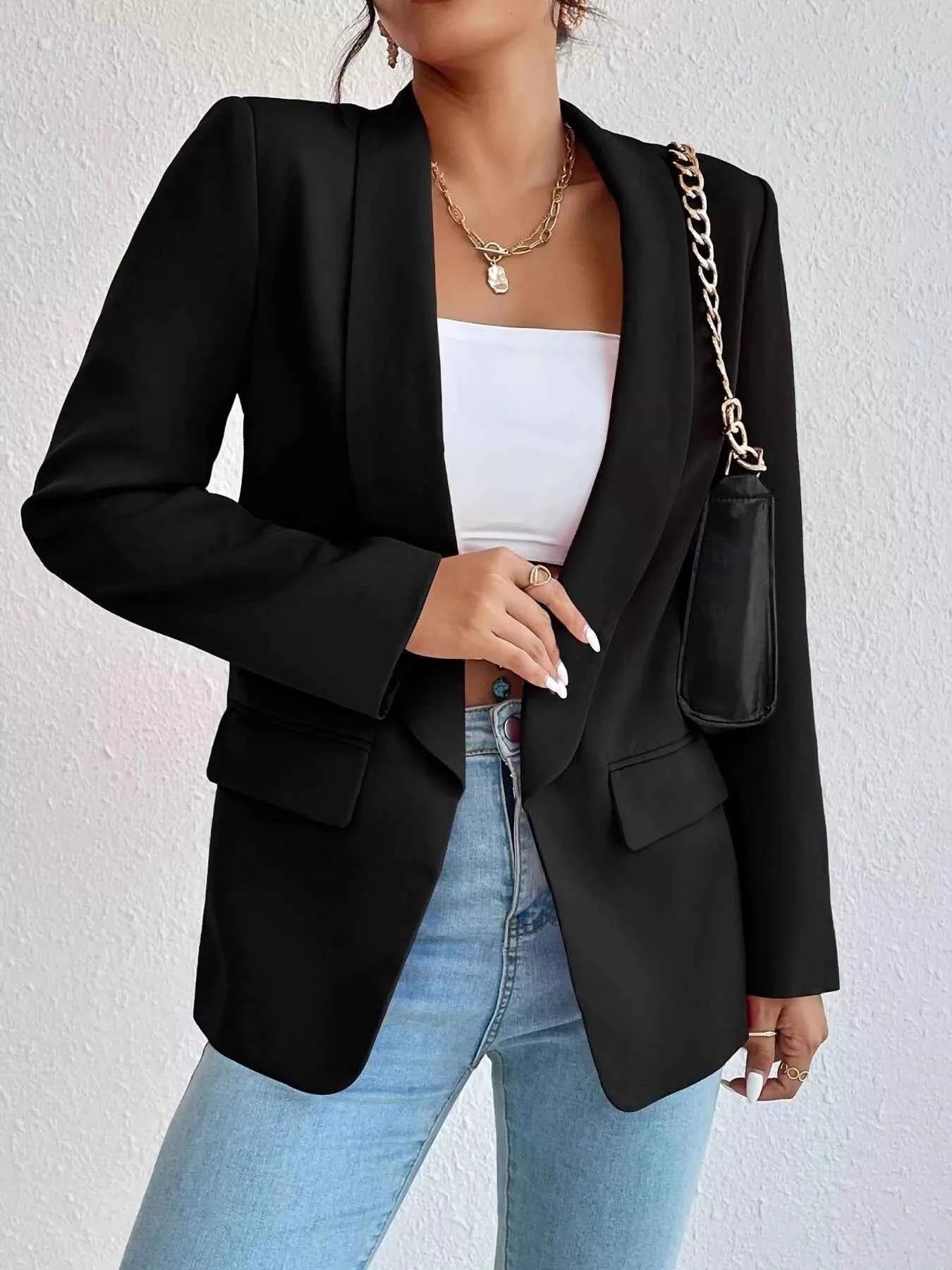 Lapel Collar Long Sleeve Blazer Black d4d175f4fead497b8f859426ebc2808b-Max-Origin