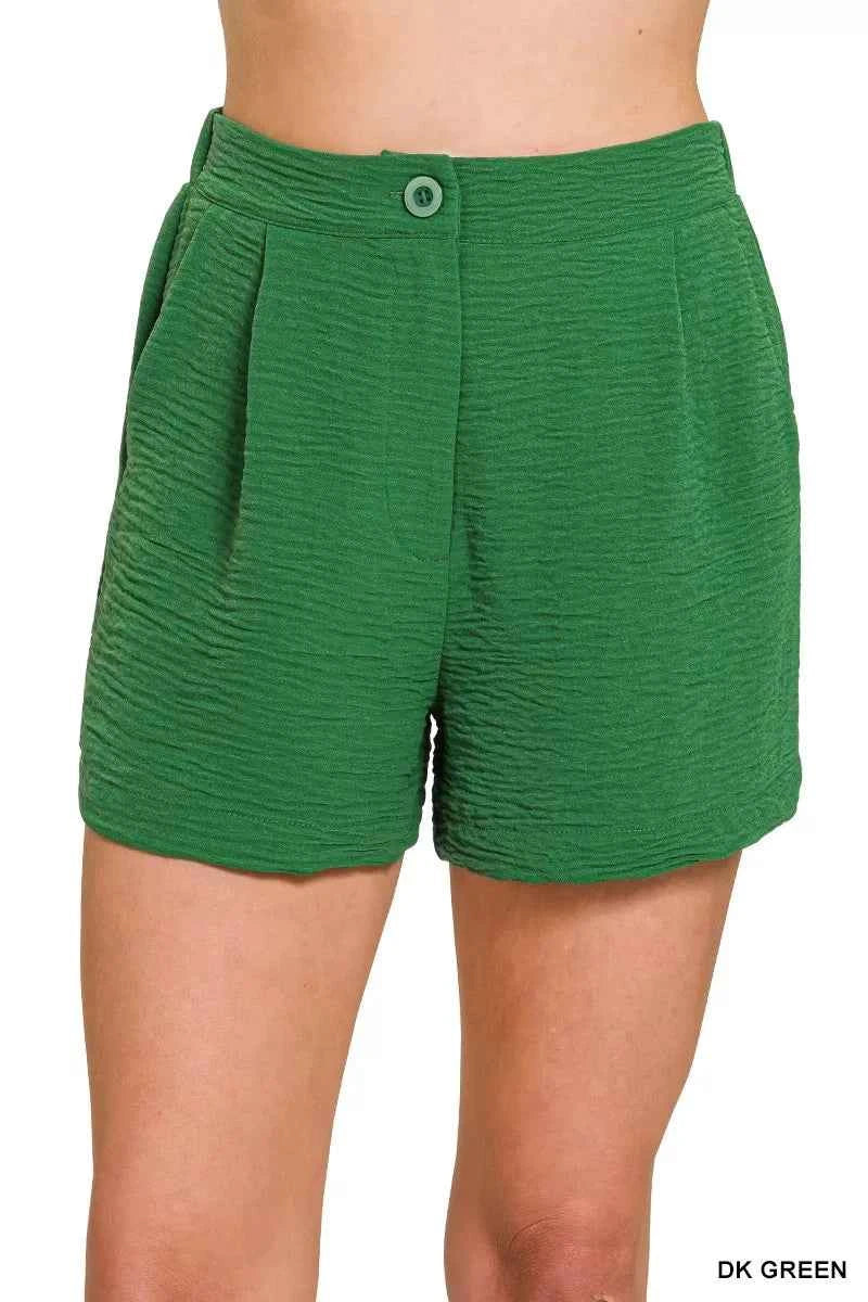 Zenana Woven Airflow Back Elastic Waist Shorts DK GREEN d4d3156059a24599817e5cb2dcf491e3-Max-Origin