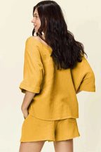 Double Take Texture Half Sleeve T-Shirt and Drawstring Shorts Set d4d6b952-a6b4-46bc-8db9-c97eb1ad90b9-Max