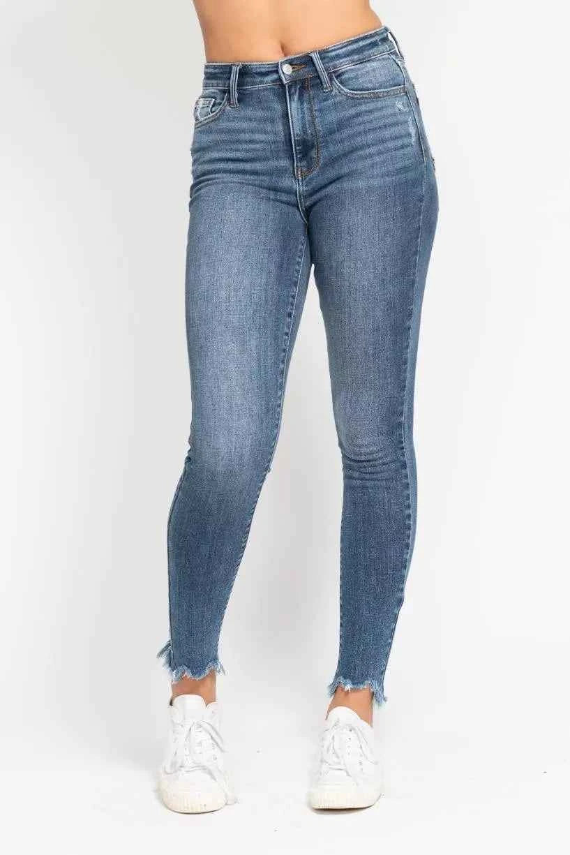 Judy Blue High Waist Skinny Jeans with Destroy & Shark Bit Hem MD d4d79f8544394d2fbf0469c29b33fa2d-Max-Origin