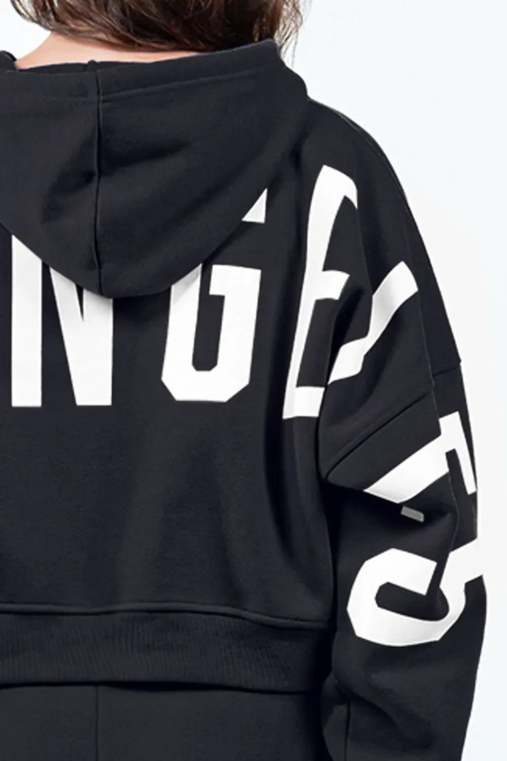 American Bazi Letter Graphic Long Sleeve Drawstring Cropped Hoodie d4da47a8-5a8d-4490-a841-c5750dba820f-Max