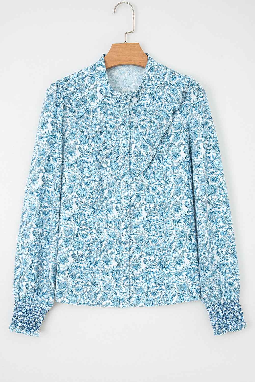 Sky Blue All Over Floral Puff Sleeve Shirt d4dc14716ae4177b