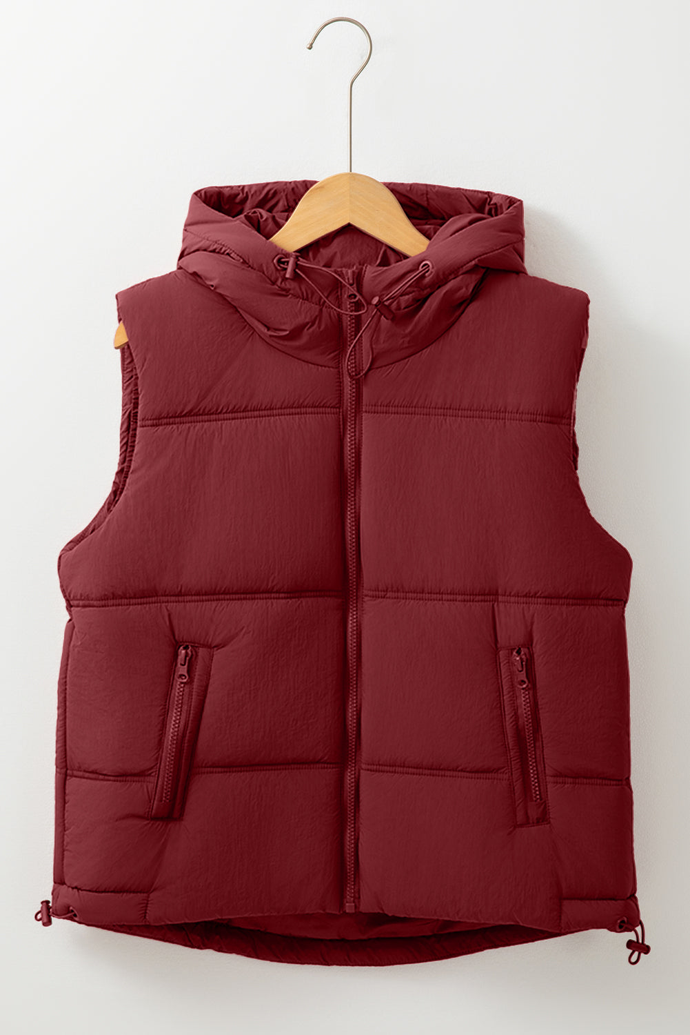 Drawstring Zip Up Hooded Vest Coat