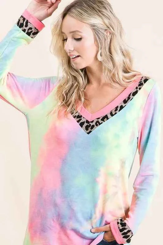 BiBi Tie Dye Terry V-Neck Top d4e46551330d4cb9957702131b1cede6-Max-Origin