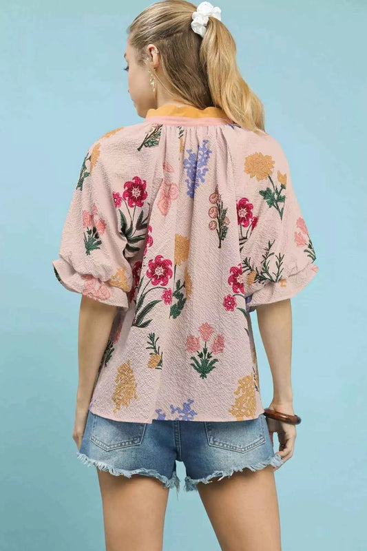 Floral Puff Sleeve Blouse with Scallop Trim Collar d4ed4dd0-d06c-48fc-9a3e-e1002b62f248-Max-Origin