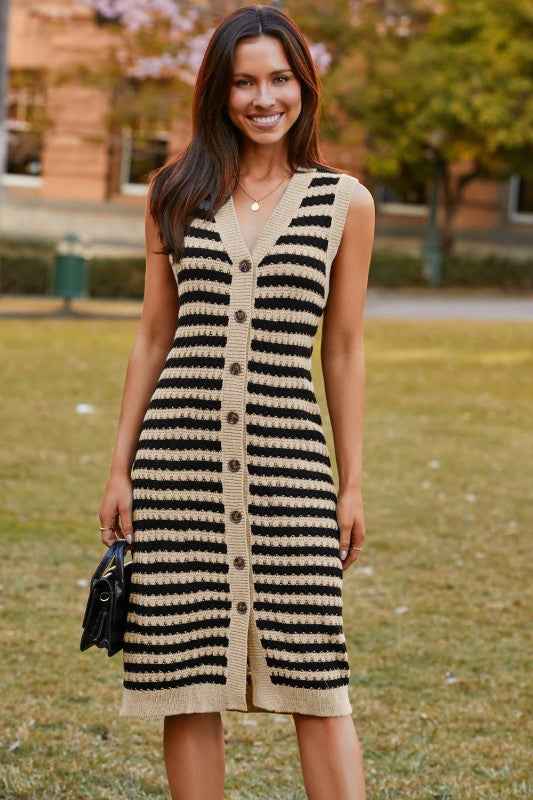 Stripe Button-Front Sleeveless Pencil Sweater Midi Parchment d4ef0e86-8d8b-4fca-a884-97fcb2a986fe
