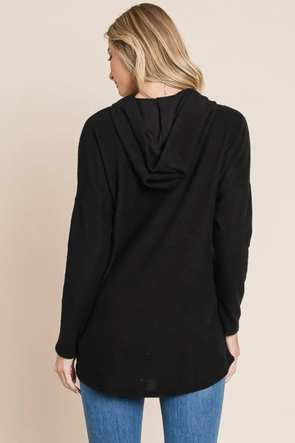 BOMBOM Contrast Drawstring Drop Shoulder Knit Hoodie d4f4e78f-c360-460d-a98d-03846aa176df-Max