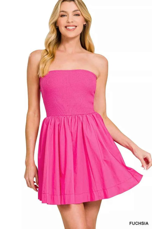 Zenana Combined Knit Tube Top Flare Mini Dress FUCHSIA d4fba89a4922473bab72e6516205705b-Max-Origin