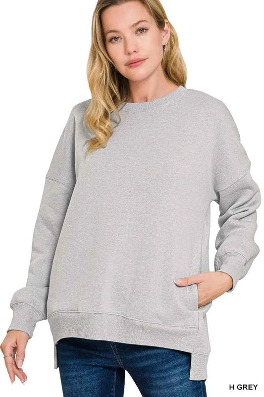 Zenana Full Size Fleece Hi-low Boyfriend Sweatshirts with Pockets Plus Size H GREY d504947503a3414cb12440ffe457c4a3-Max-Origin