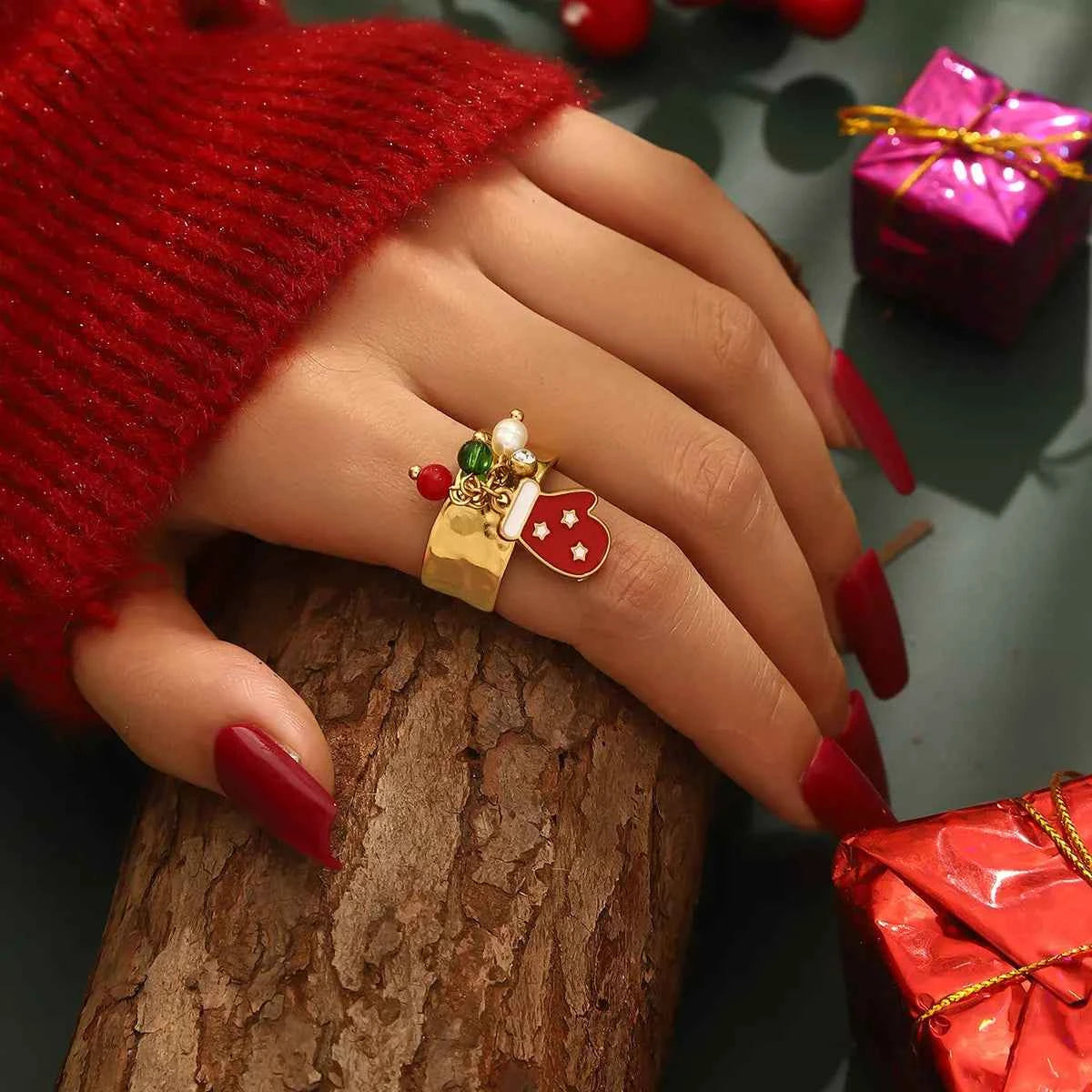 18K Gold-Plated Christmas Charm Ring Style D onesize d505dc91-3d41-4c3f-b965-9484e2cfffc0-Max-Origin