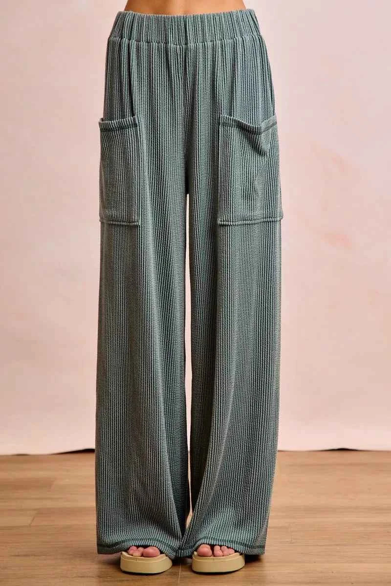 BiBi Two Tone Cord Rib Contrast Stitching V-Neck Top and Pants Set d51b2860fb0b4de684ef7ef34b6fbc74-Max-Origin