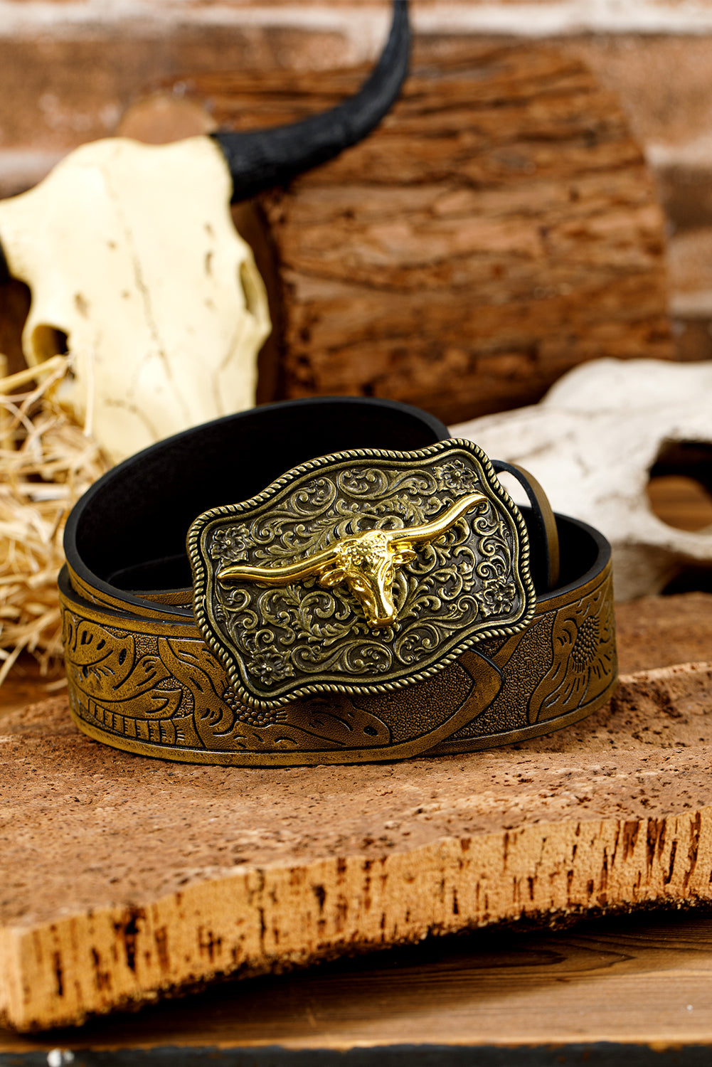 Chestnut Retro Embossed Faux Leather Buckle Belt d51ba0b8349a1bf7