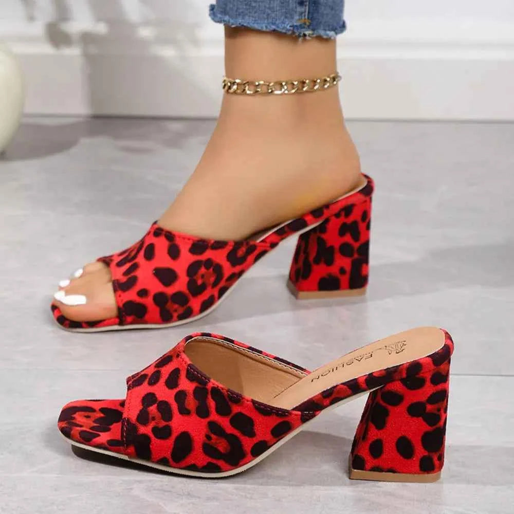 Leopard Block Heel Suede Sandals Deep Red d52438e5-ef59-437d-8a43-dc165f8a9352-Max