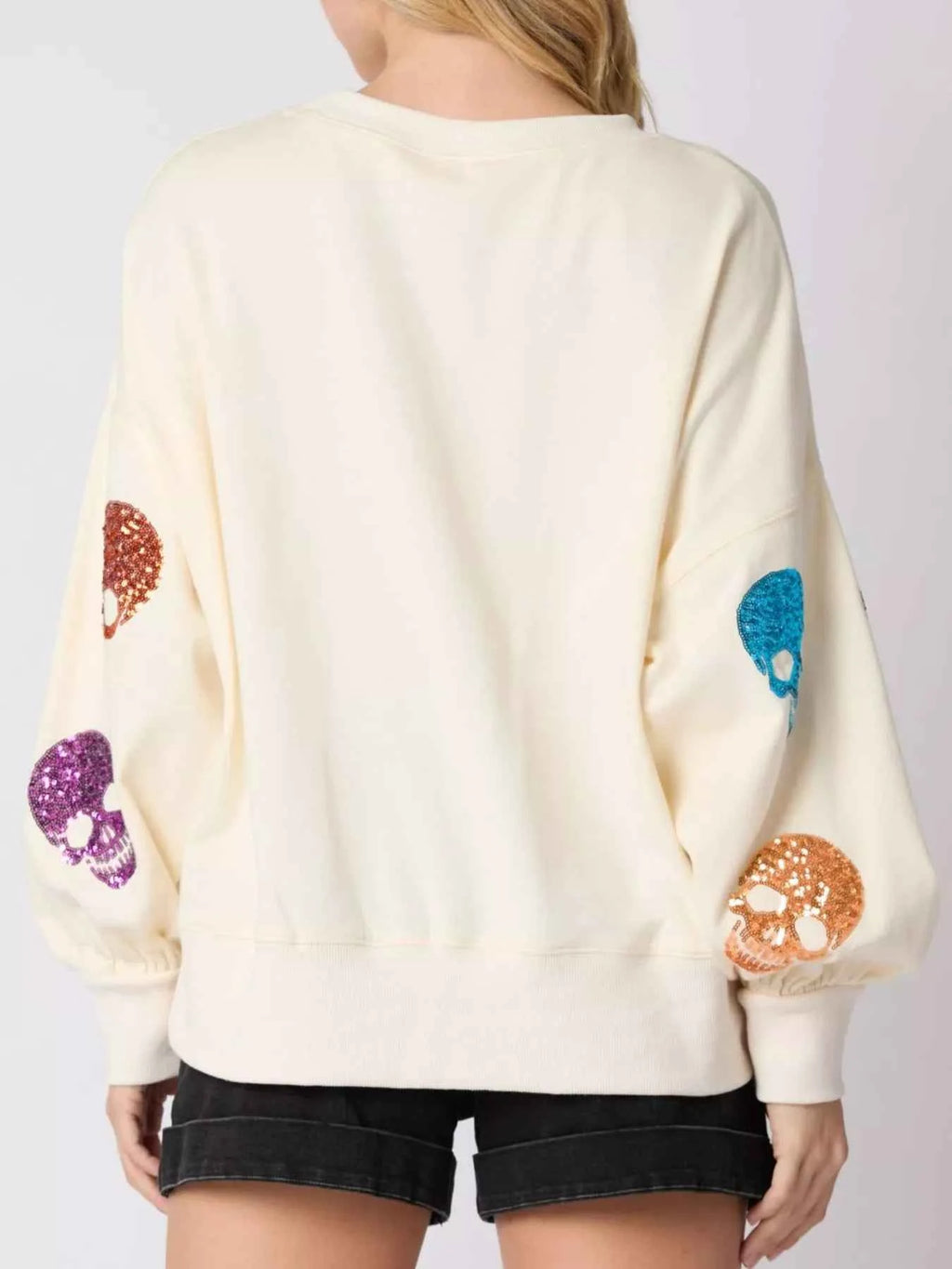 Halloween Colorful Skull Sequin Oversized Sweatshirt d52cb5ce-ca60-46dc-bf4b-952e6cd98fba-Max-Origin