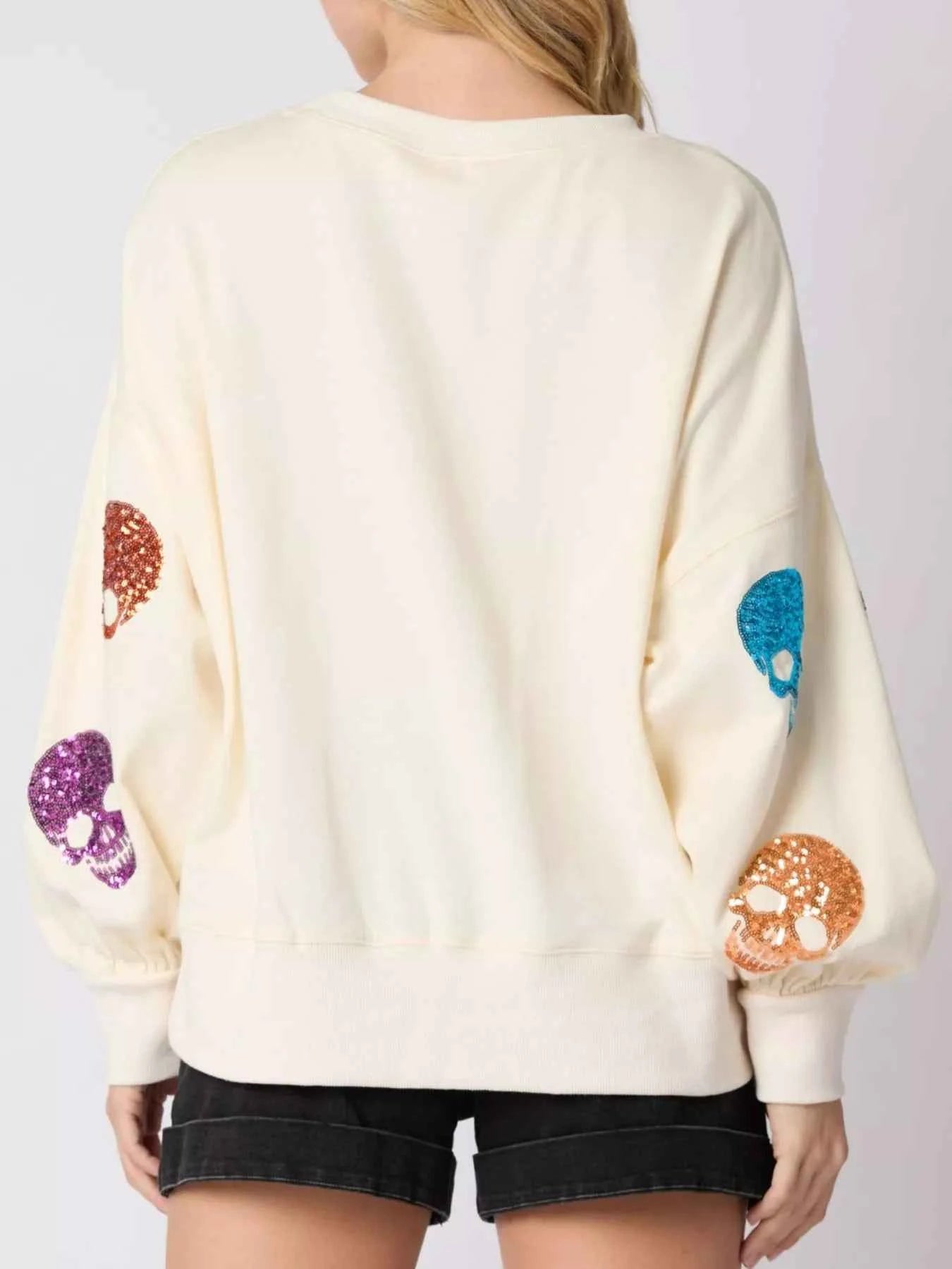 Halloween Colorful Skull Sequin Oversized Sweatshirt d52cb5ce-ca60-46dc-bf4b-952e6cd98fba-Max-Origin