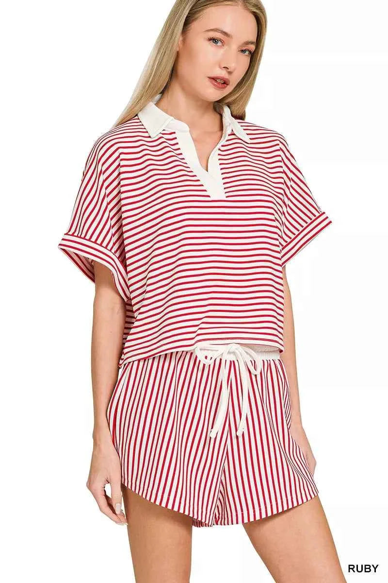 Zenana Striped Collared Top & Shorts Set RUBY d52f79e9aeae488aa73ba7ccd91021fc-Max-Origin