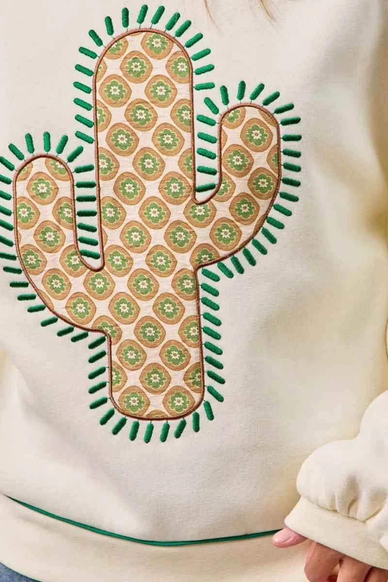 BiBi Cactus Embroidered Fleece Sweatshirt d53118ac776f496db13dd25ab1734154-Max-Origin