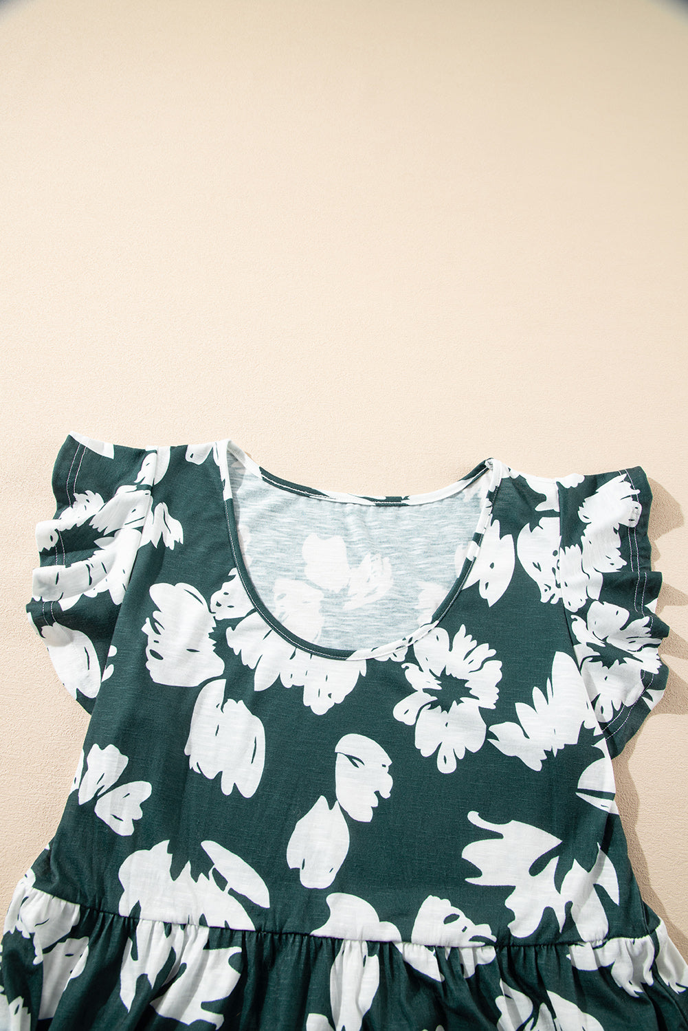 Dark Green Floral Print Ruffle Sleeve Empire Waist Mini Dress d532ae344cd2baa4