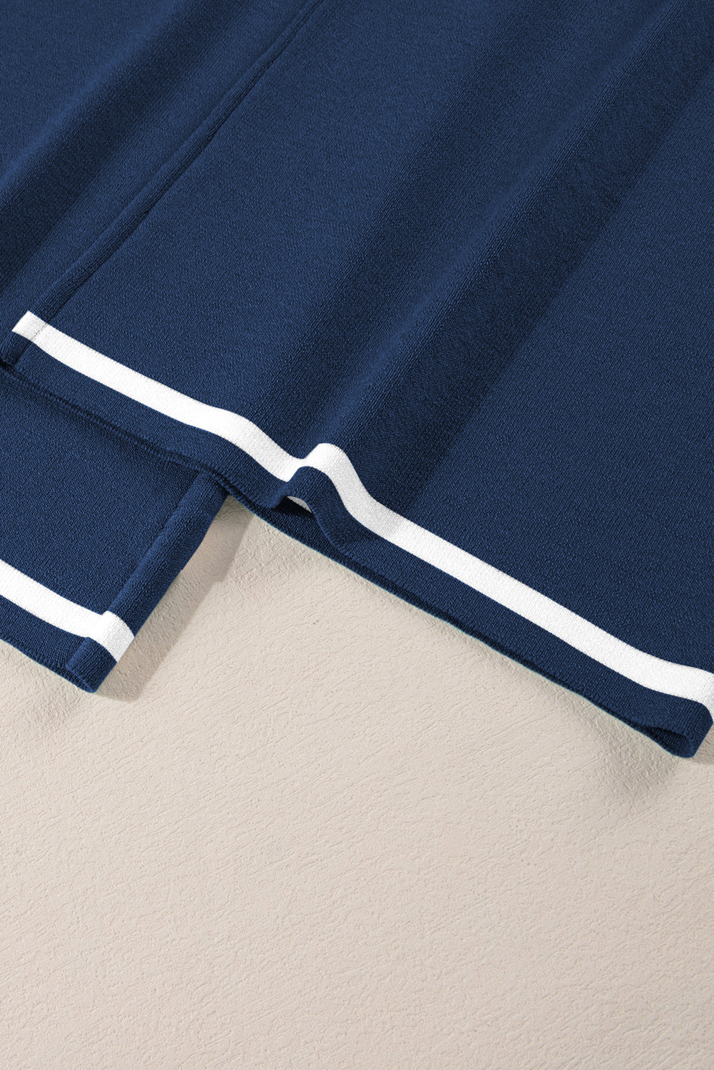 Navy Blue Loose Contrast Trim Half Sleeve Top and Drawstring Pants Set d535e71e26cd4a68