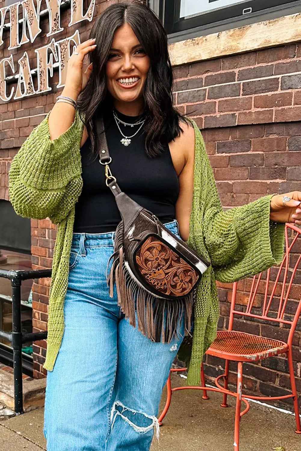 Spinach Green Oversize Crochet Knit Open Cardigan d53e8bc36274bf8b