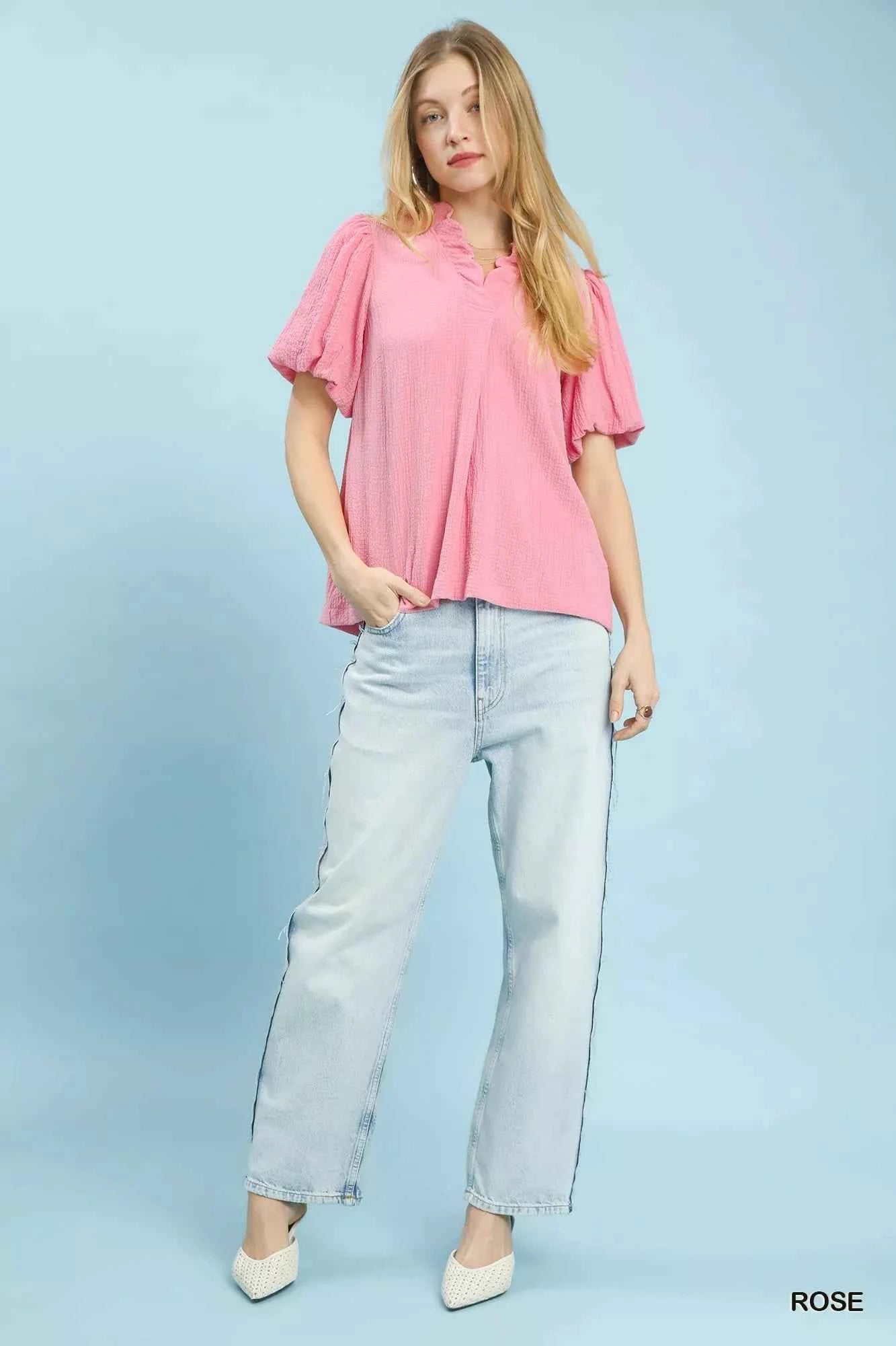 Umgee Seersucker Puff Sleeve Blouse d53f1a9d-0baf-490a-8cd9-9126a3745e42-Max-Origin