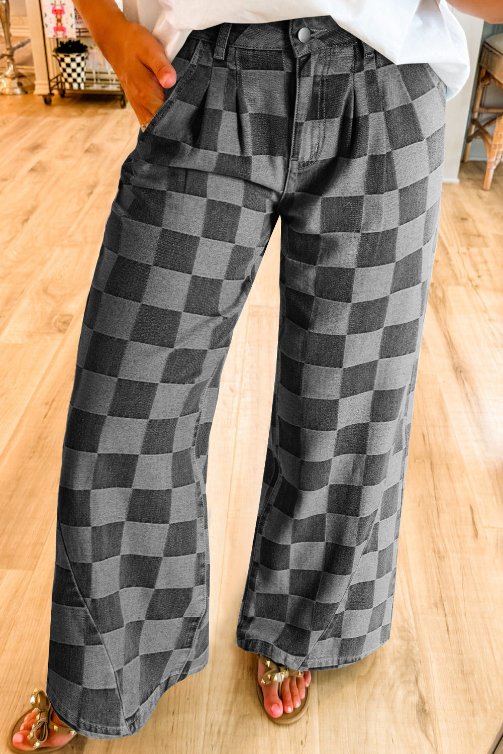 Dusk Blue Checkered Light Washed Wide Leg Jeans d542e4effcad7856