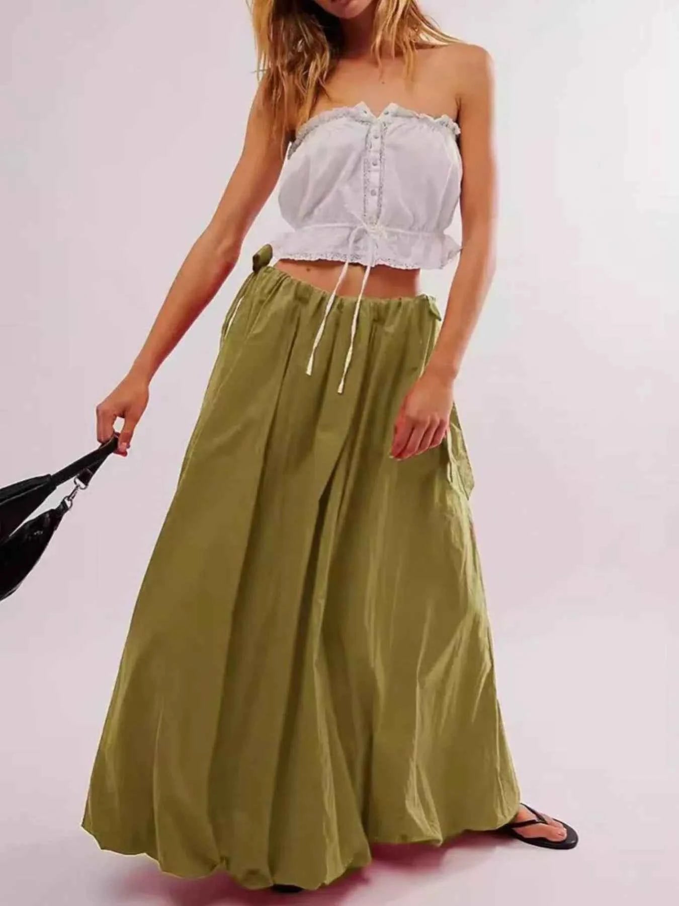 Side Bow Maxi Skirt with Pockets Olive d54c7423-0dce-4660-8311-935028e0f8a0-Max-Origin
