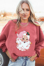 Strawberry Pink Sparkle Santa Claus Patch Application Corded Graphic Sweatshirt d54da35281623c01