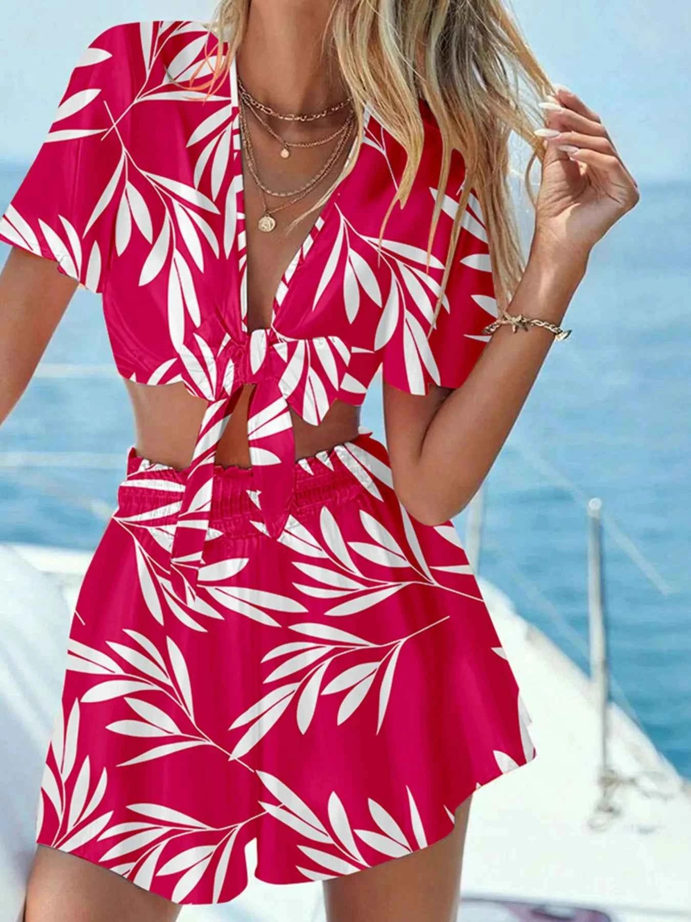 Printed Tie Front Top and Shorts Set d554181d59a341fa83fb715efec5cbf9-Max-Origin