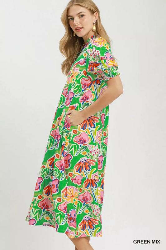 Floral Print Puff Sleeve Tiered Midi Dress d560402e-67b2-4102-823f-fb319689373b-Max-Origin