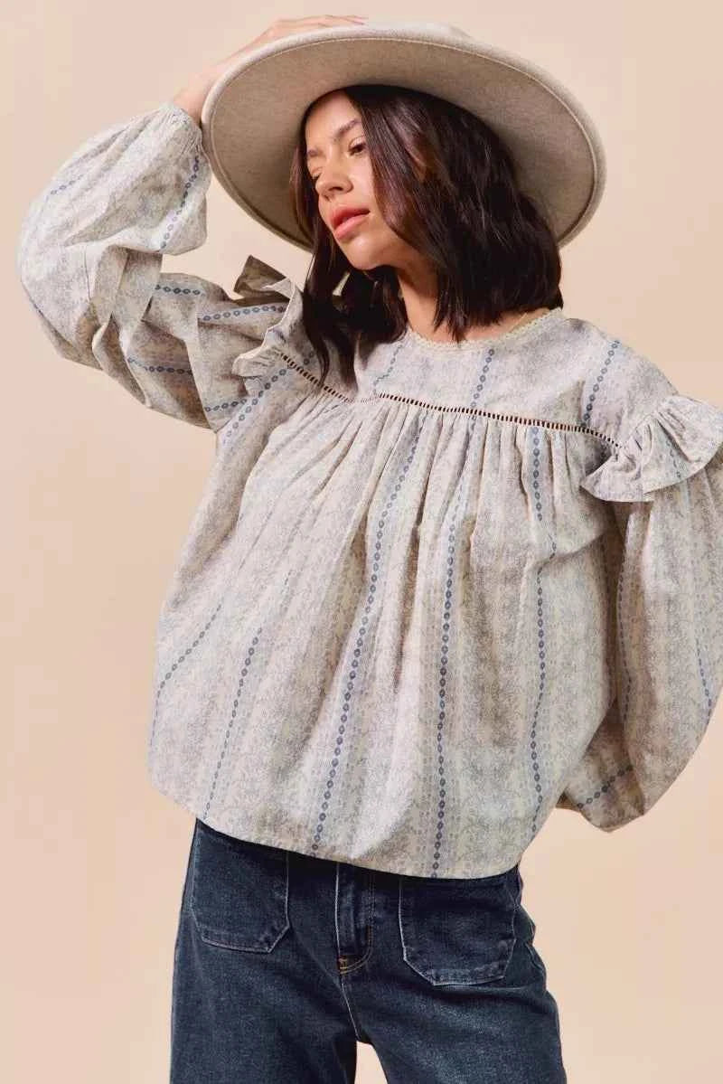 SO ME Floral Cotton Print Ruffled Long Sleeve Blouse d5680739aacd4cdc887accd531e0f5c0-Max-Origin