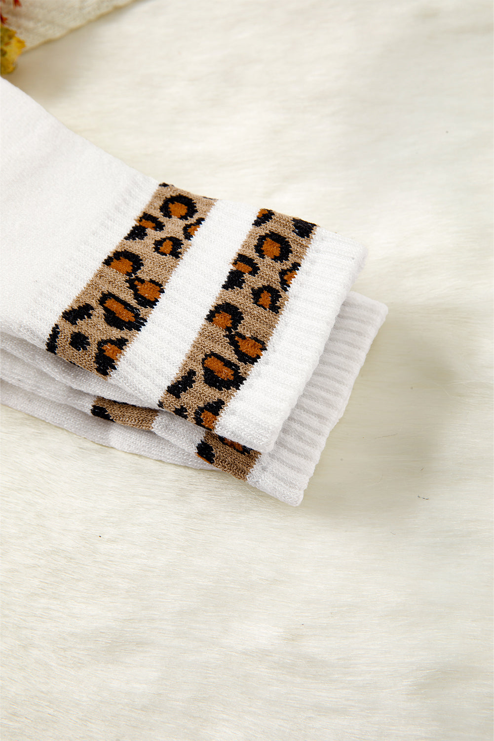 White Leopard Double Stripe Crew Socks d56b5e37eb9d9b31