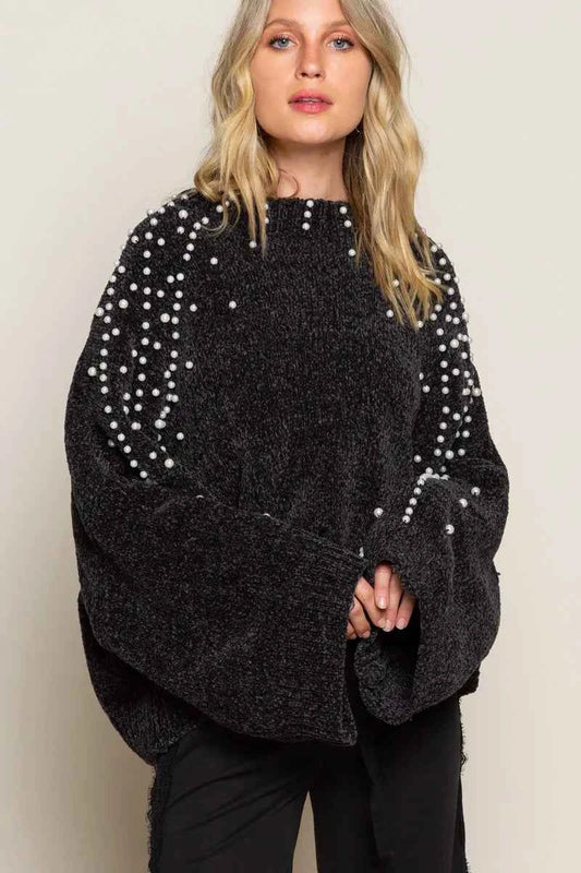 Oversized Pearl Embellished Sweater Black d57171db-e9b1-473e-a719-6e53aa39b0b8-Max-Origin