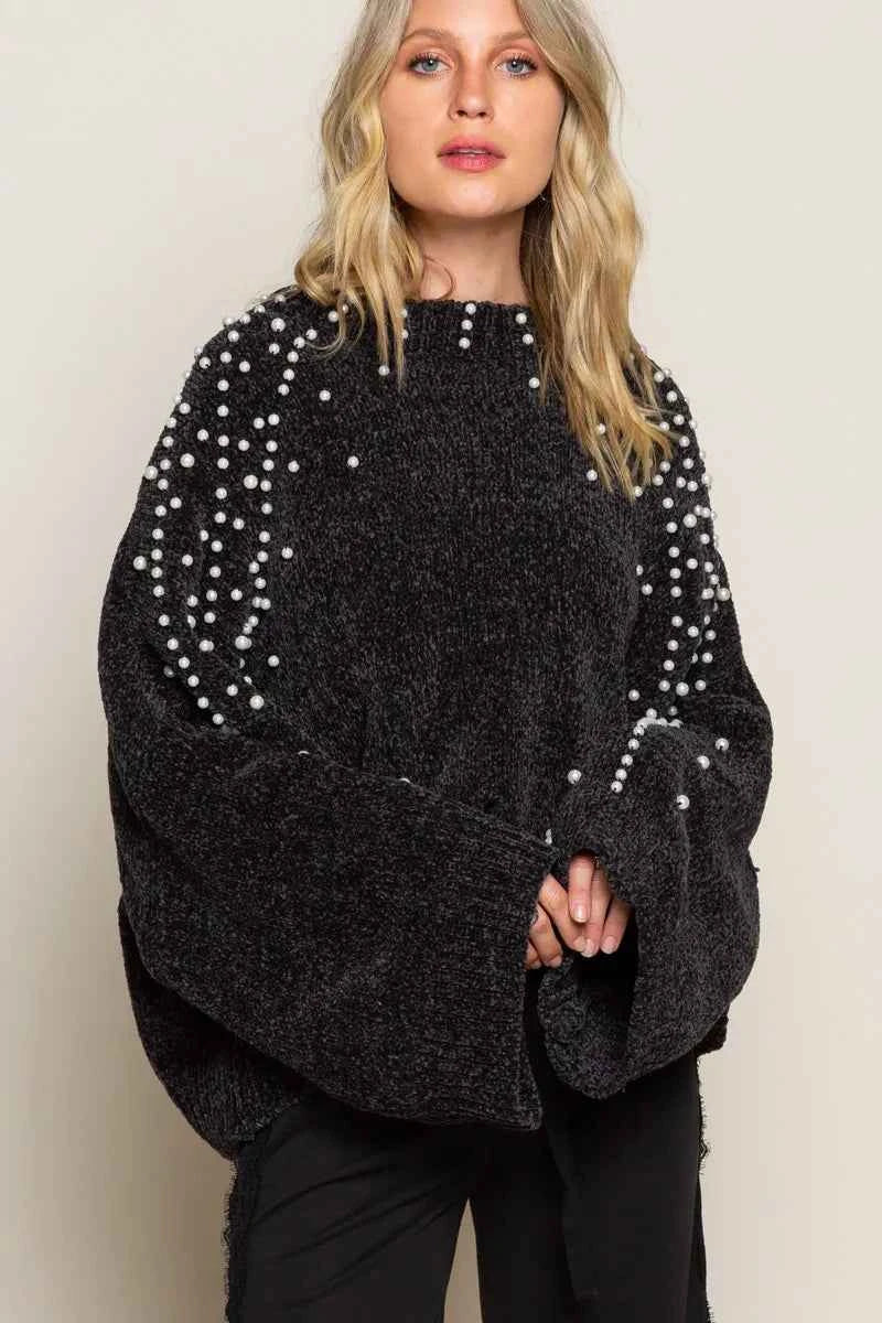POL Oversized Pearl Embellished Sweater