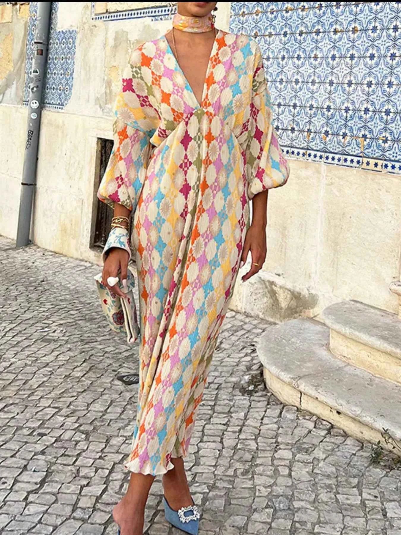 Full Size Printed Deep V-Neck Dress Plus Size Multicolor d572f54d-b06e-4774-8a7f-78529cac30e5-Max-Origin