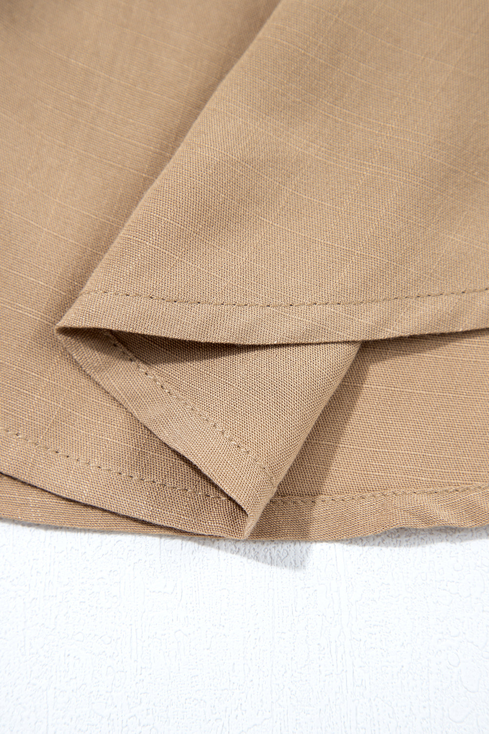 Light French Beige Waffle Patchwork Button Up Frayed Hem Shirt d5740ae777134ee4