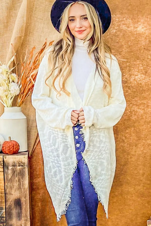 Textured Knit Fringe Hem Cardigan - Bohemian Open Front Ivory d57f9422-ae23-4242-9bc6-b4bd0785e797-Max