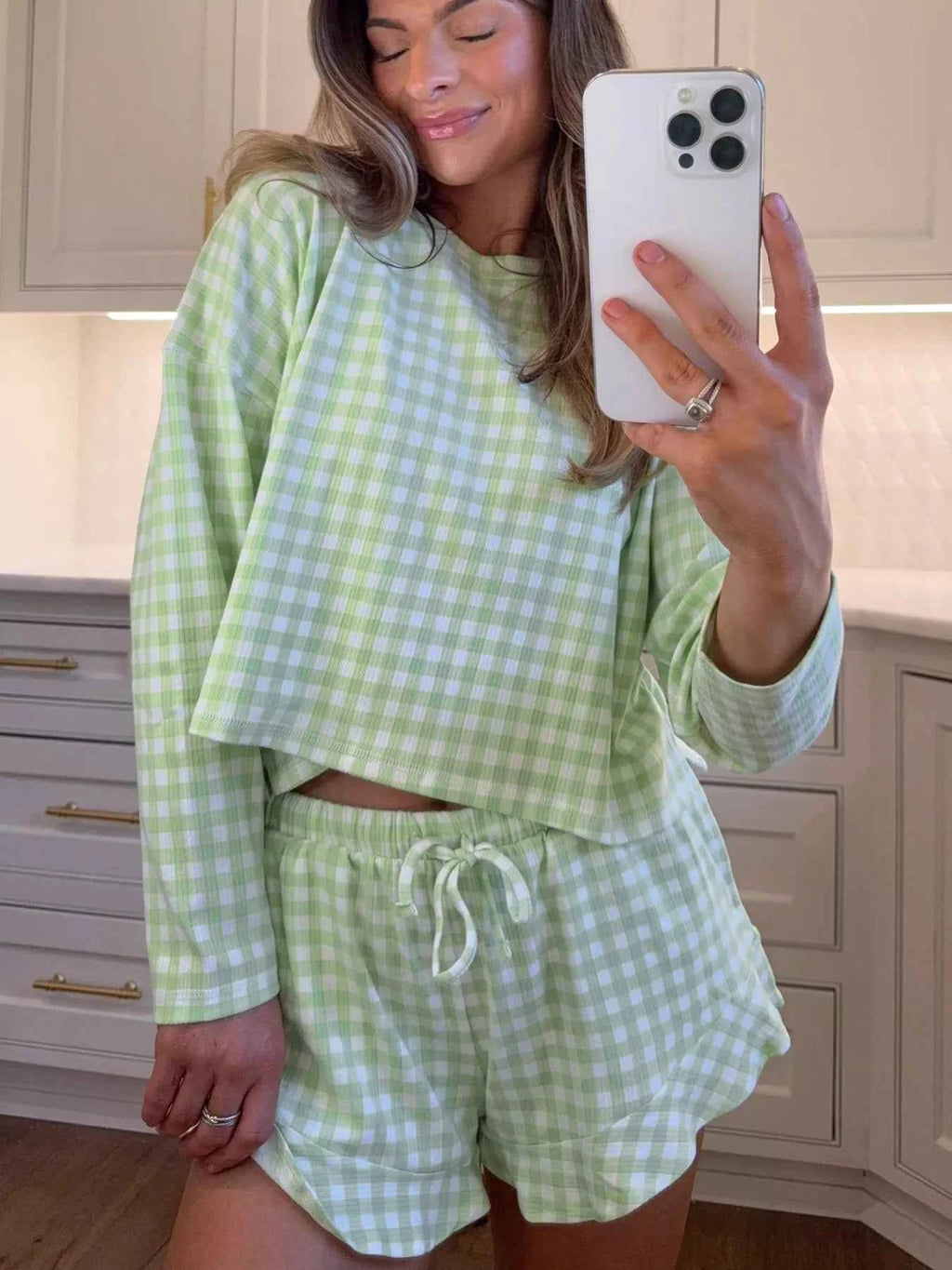 Gingham Print Round Neck Top and Shorts Set d57f9b82-24f6-48b3-af88-ac4b600247fc-Max-Origin