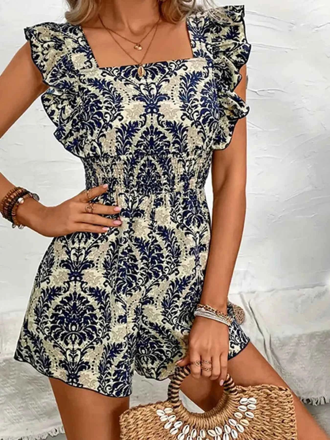 Ruffled Printed Square Neck Romper d58293284bda4d1f95c0d2cf49affc7d-Max-Origin