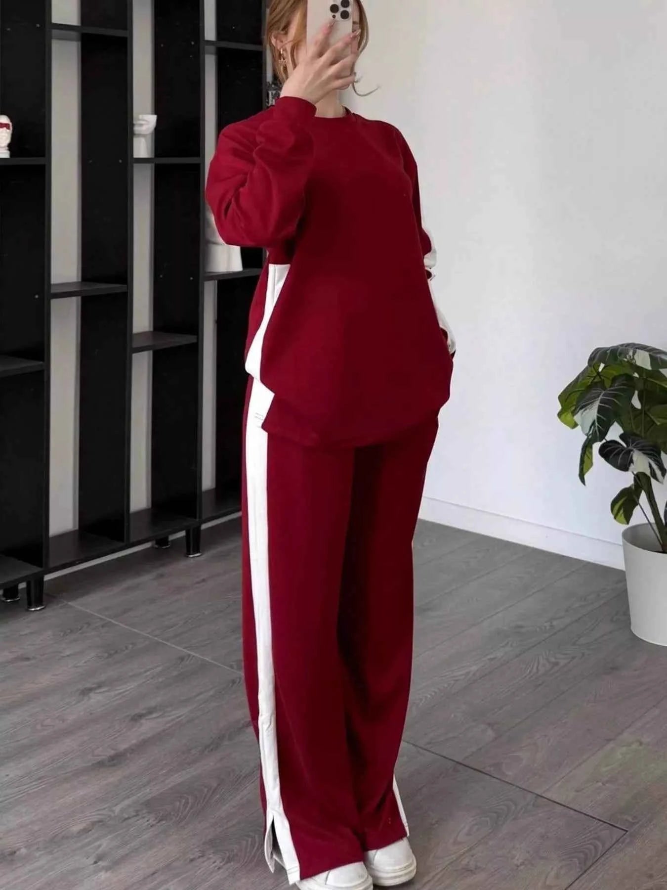 Full Size Contrast Round Neck Top and Pants Set Plus Size Burgundy d5869ec0-de1b-4d26-9ff3-0c973fe9cefc-Max-Origin