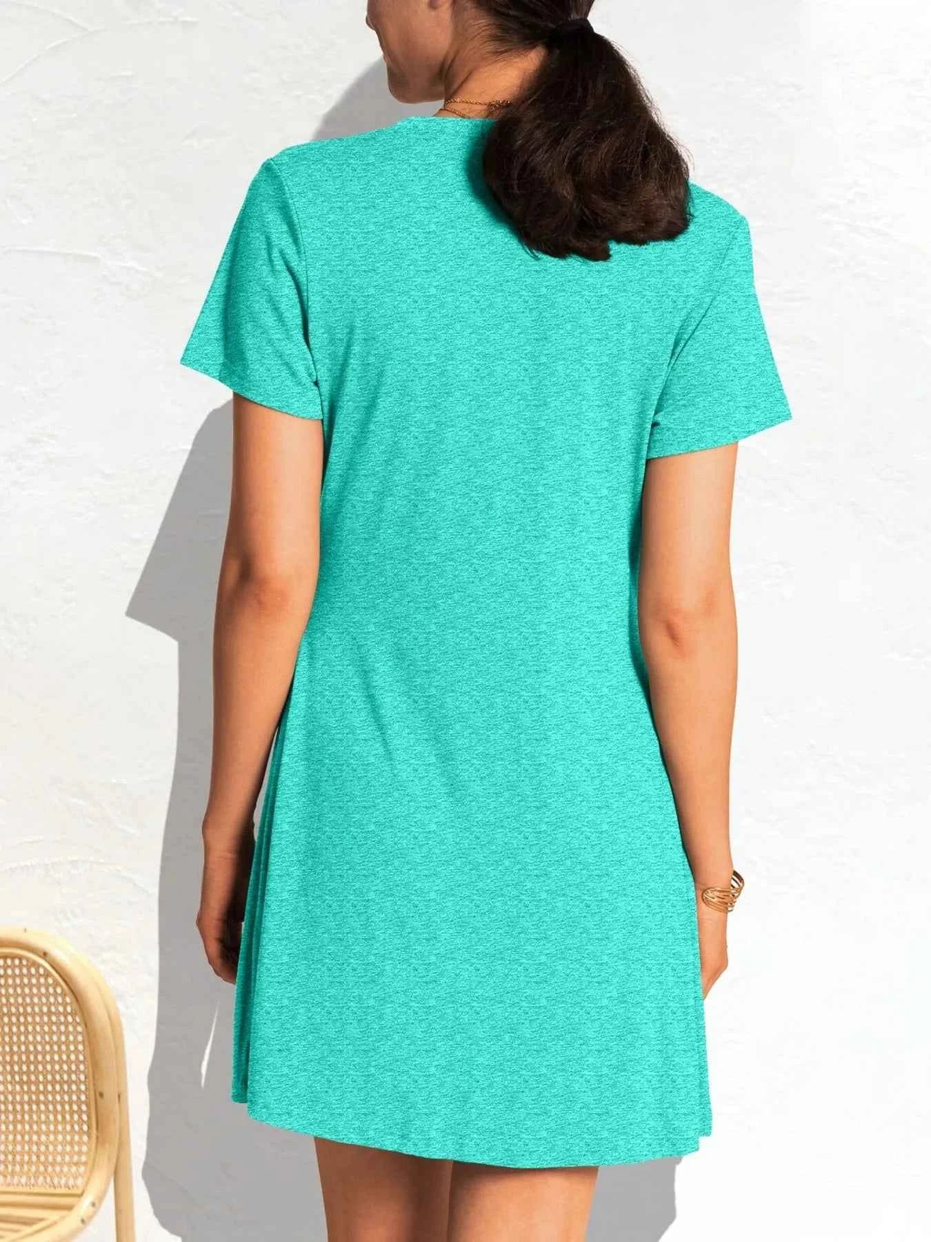 Ruched Short Sleeve Mini Tee Dress d58c539ef38442fca71cb6d8676966f8-Max-Origin