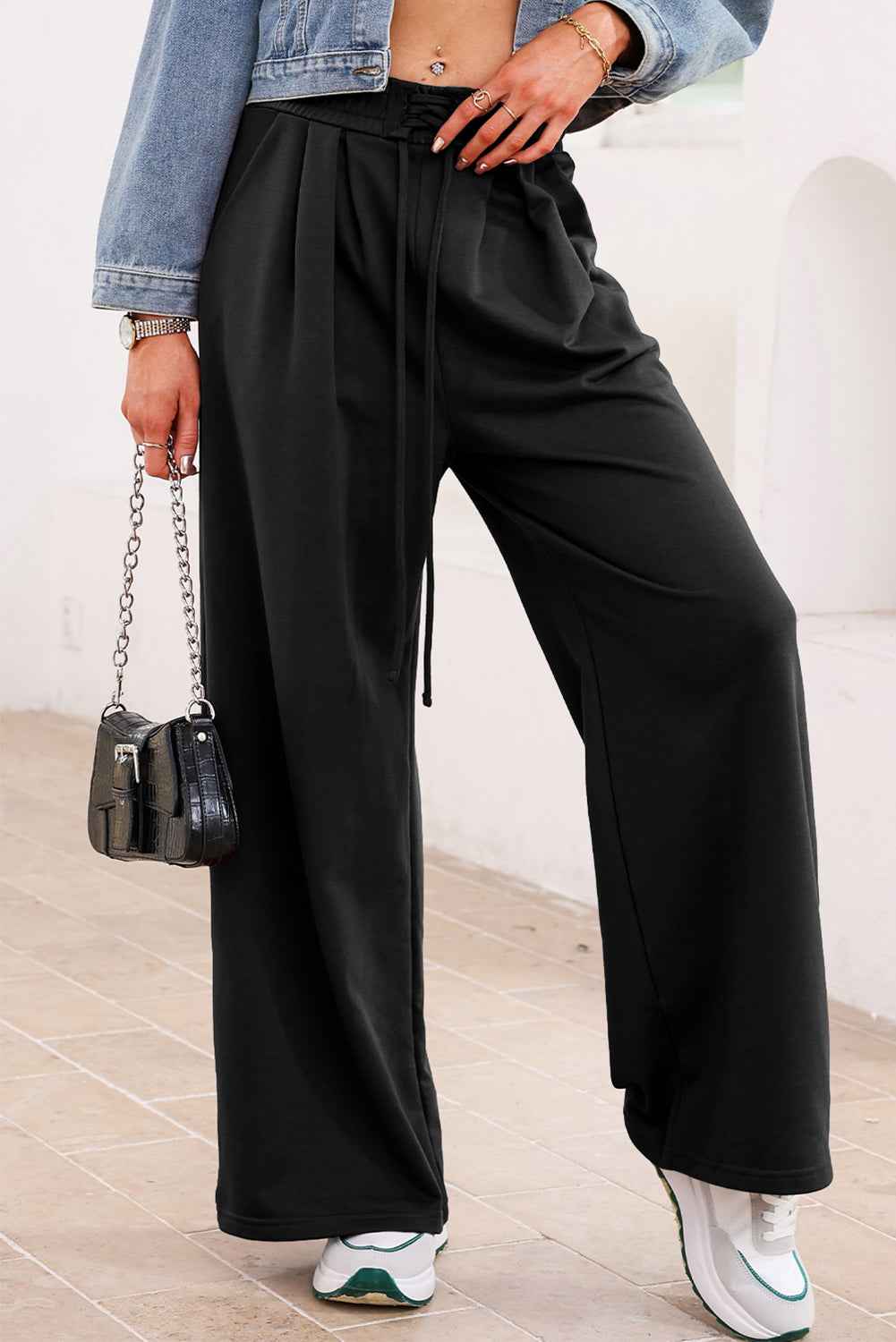 Dearlovers Black Tied Elastic High Waist Pleated Detail Solid Sweatpants d591103455caa923