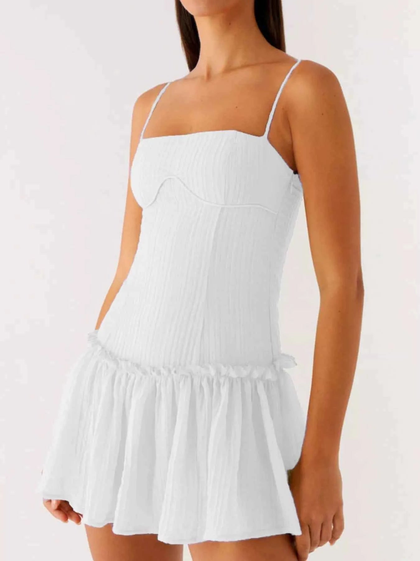 Ruffle Hem Cami Mini Dress White d5919abe-9808-491e-a1e3-e5533045d94a-Max-Origin