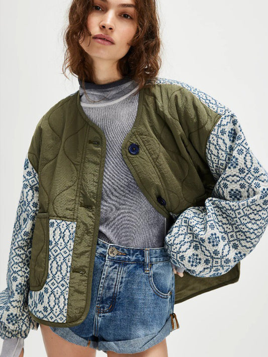 New Women's Warm Quilted Printed Patchwork Button Lightweight Cotton Coat, Slim Fit, Suitable For Autumn And Winter. XXL d59f63af-a181-48b5-93c1-3c2b3b80caea