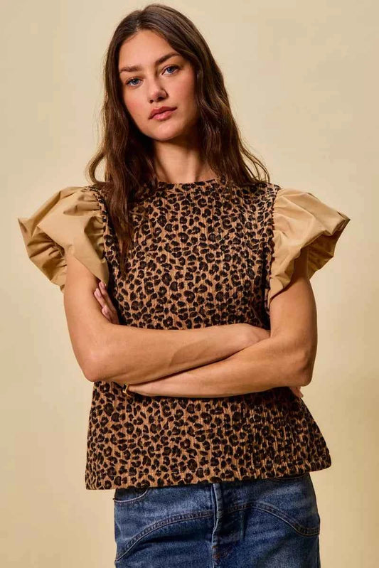 Leopard Pointelle Knit Top with Puff Sleeves d5a19a1059204265bcb718ac5e9fe72e-Max-Origin
