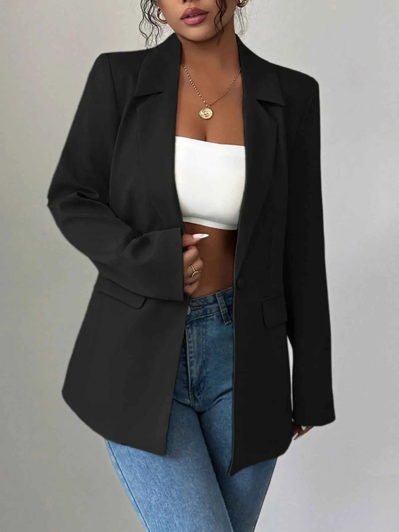 One Button Lapel Collar Blazer Black d5ae6e10-cdae-4e1e-b868-cba5fbcc8466-Max-Origin