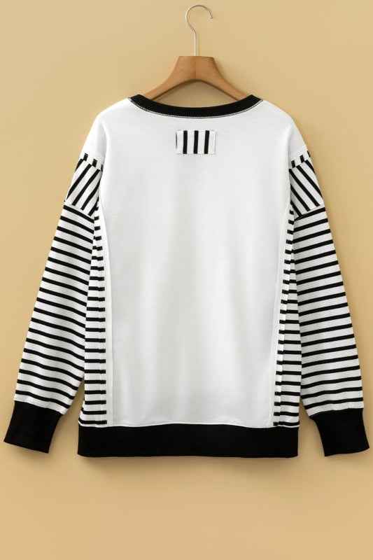 Stripe Patchwork Long Sleeve Knit Top d5b4b65e-3802-4637-b3ee-633e472d6ecc