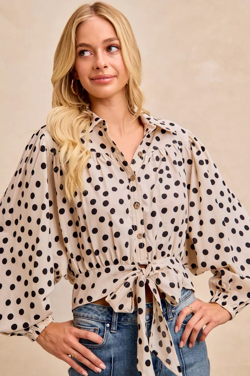 BiBi Polka Dot Print Tie Hem Detail Crop Shirt d5b925aeafbd4e82a540fdbb7718c0bf-Max-Origin